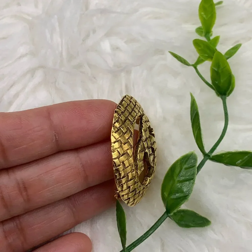 Vintage Chanel Gold Woven Logo Brooch